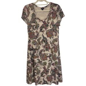 Relativity Women's Paisley Print Knit Size L Dress Ivory Cream Colorful Casual